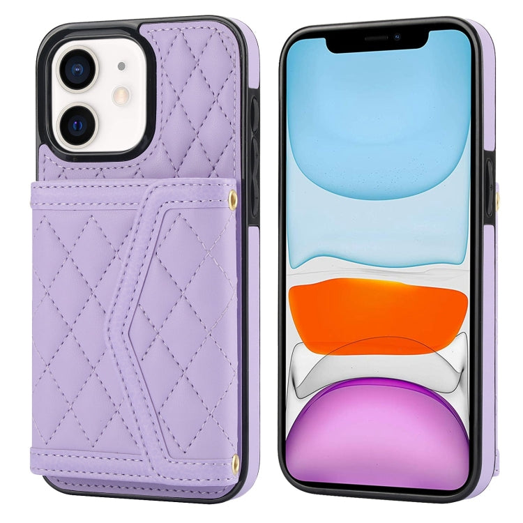 Splicing Rhombic Texture Card Bag Phone Case with Long Lanyard, For iPhone 12 Pro Max, For iPhone 12 mini, For iPhone 11 Pro Max, For iPhone 11