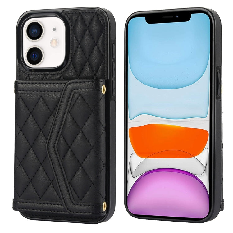 Splicing Rhombic Texture Card Bag Phone Case with Long Lanyard, For iPhone 12 Pro Max, For iPhone 12 mini, For iPhone 11 Pro Max, For iPhone 11