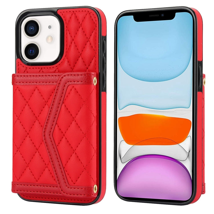 Splicing Rhombic Texture Card Bag Phone Case with Long Lanyard, For iPhone 12 Pro Max, For iPhone 12 mini, For iPhone 11 Pro Max, For iPhone 11