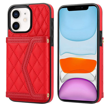 Splicing Rhombic Texture Card Bag Phone Case with Long Lanyard, For iPhone 12 Pro Max, For iPhone 12 mini, For iPhone 11 Pro Max, For iPhone 11