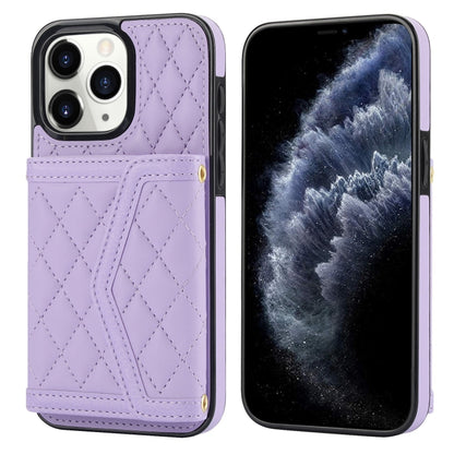 Splicing Rhombic Texture Card Bag Phone Case with Long Lanyard, For iPhone 12 Pro Max, For iPhone 12 mini, For iPhone 11 Pro Max, For iPhone 11