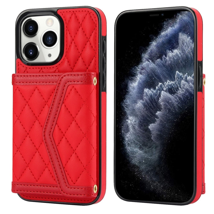 Splicing Rhombic Texture Card Bag Phone Case with Long Lanyard, For iPhone 12 Pro Max, For iPhone 12 mini, For iPhone 11 Pro Max, For iPhone 11