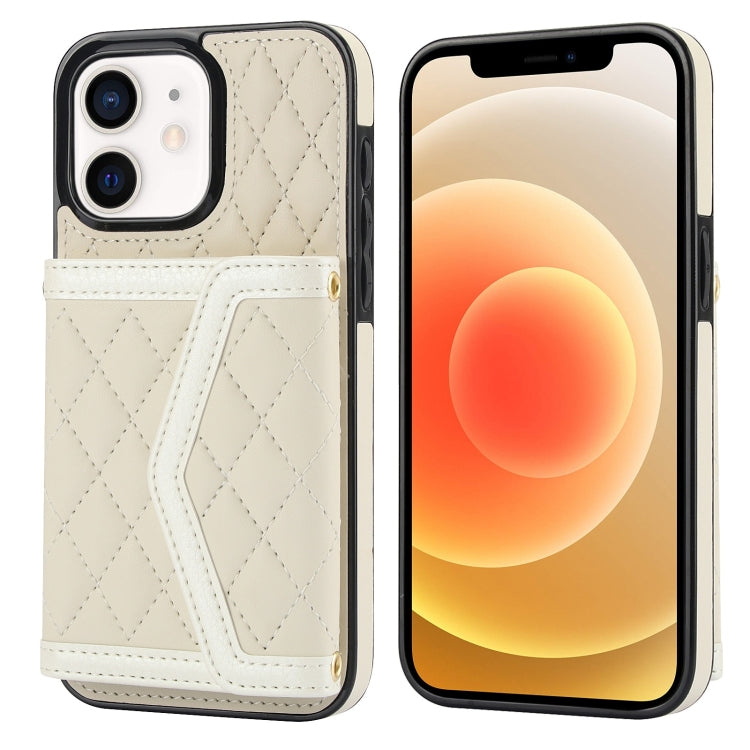 Splicing Rhombic Texture Card Bag Phone Case with Long Lanyard, For iPhone 13 Pro Max, For iPhone 13 Pro, For iPhone 13 mini, For iPhone 12 / 12 Pro