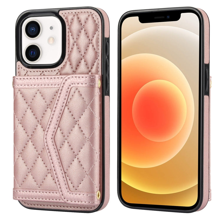 Splicing Rhombic Texture Card Bag Phone Case with Long Lanyard, For iPhone 13 Pro Max, For iPhone 13 Pro, For iPhone 13 mini, For iPhone 12 / 12 Pro
