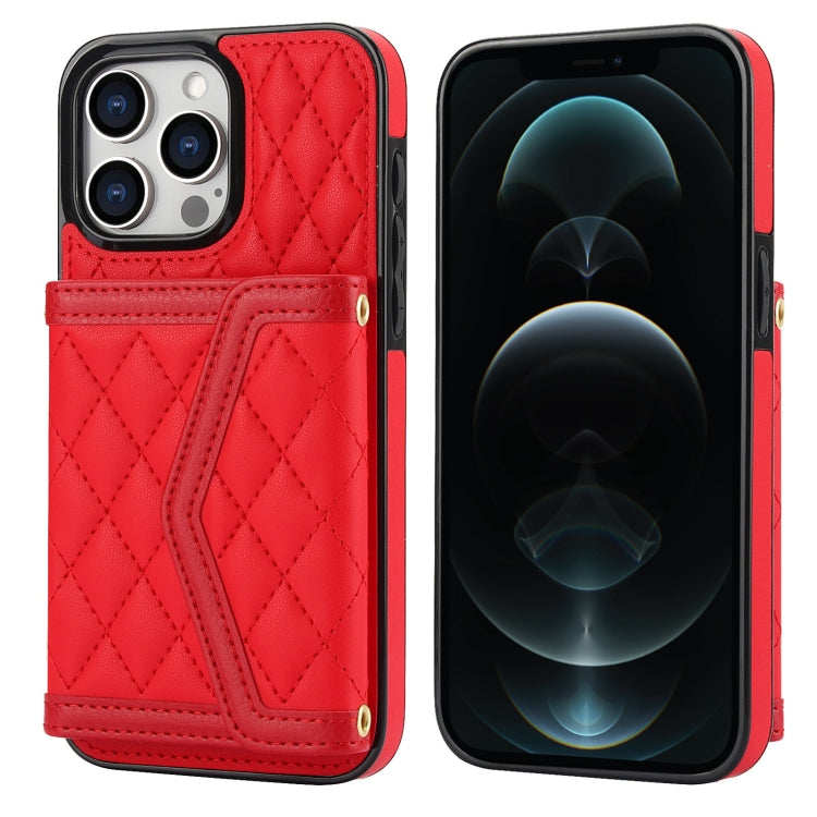 Splicing Rhombic Texture Card Bag Phone Case with Long Lanyard, For iPhone 12 Pro Max, For iPhone 12 mini, For iPhone 11 Pro Max, For iPhone 11