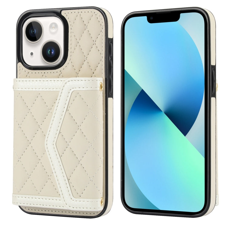 Splicing Rhombic Texture Card Bag Phone Case with Long Lanyard, For iPhone 15, For iPhone 13 / 14, For iPhone 14 Pro, For iPhone 14 Pro Max