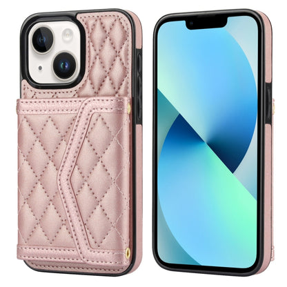 Splicing Rhombic Texture Card Bag Phone Case with Long Lanyard, For iPhone 15, For iPhone 13 / 14, For iPhone 14 Pro, For iPhone 14 Pro Max