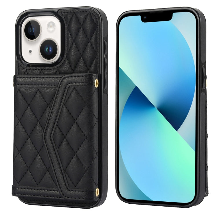 Splicing Rhombic Texture Card Bag Phone Case with Long Lanyard, For iPhone 15, For iPhone 13 / 14, For iPhone 14 Pro, For iPhone 14 Pro Max