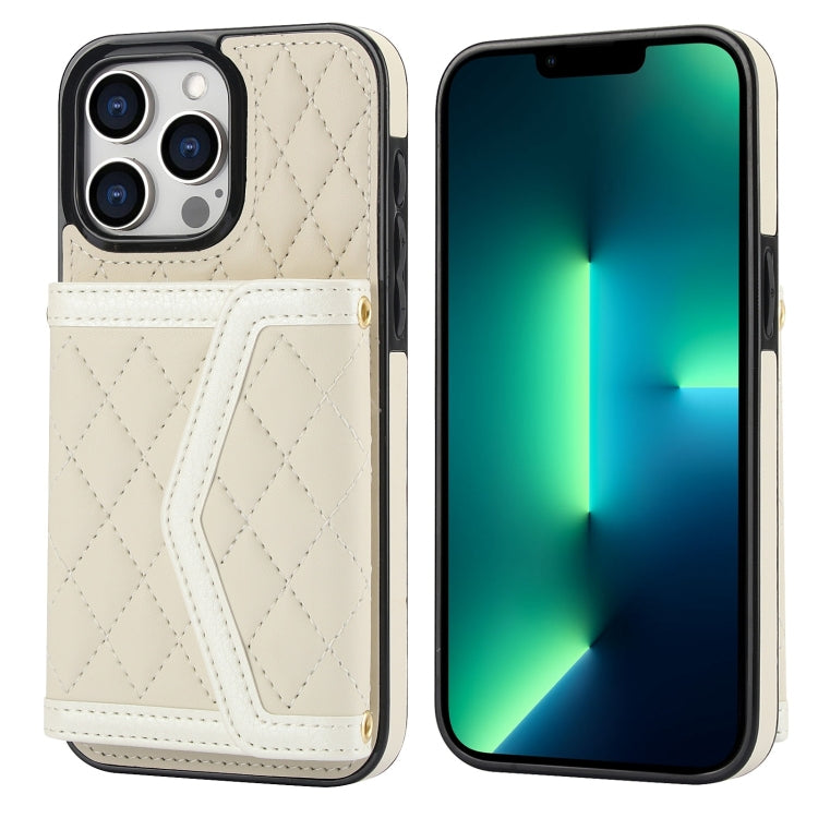 Splicing Rhombic Texture Card Bag Phone Case with Long Lanyard, For iPhone 13 Pro Max, For iPhone 13 Pro, For iPhone 13 mini, For iPhone 12 / 12 Pro