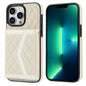 Splicing Rhombic Texture Card Bag Phone Case with Long Lanyard, For iPhone 13 Pro Max, For iPhone 13 Pro, For iPhone 13 mini, For iPhone 12 / 12 Pro