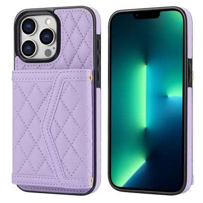 Splicing Rhombic Texture Card Bag Phone Case with Long Lanyard, For iPhone 13 Pro Max, For iPhone 13 Pro, For iPhone 13 mini, For iPhone 12 / 12 Pro