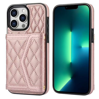 Splicing Rhombic Texture Card Bag Phone Case with Long Lanyard, For iPhone 13 Pro Max, For iPhone 13 Pro, For iPhone 13 mini, For iPhone 12 / 12 Pro