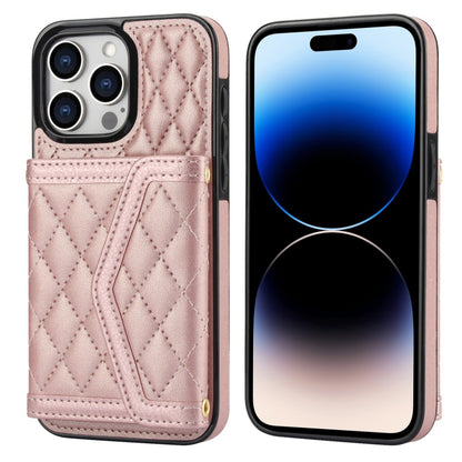 Splicing Rhombic Texture Card Bag Phone Case with Long Lanyard, For iPhone 15, For iPhone 13 / 14, For iPhone 14 Pro, For iPhone 14 Pro Max