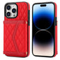 Splicing Rhombic Texture Card Bag Phone Case with Long Lanyard, For iPhone 15, For iPhone 13 / 14, For iPhone 14 Pro, For iPhone 14 Pro Max