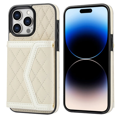 Splicing Rhombic Texture Card Bag Phone Case with Long Lanyard, For iPhone 15, For iPhone 13 / 14, For iPhone 14 Pro, For iPhone 14 Pro Max