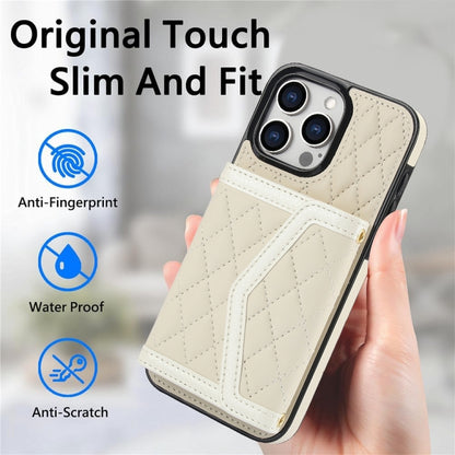 Splicing Rhombic Texture Card Bag Phone Case with Long Lanyard, For iPhone 15, For iPhone 13 / 14, For iPhone 14 Pro, For iPhone 14 Pro Max