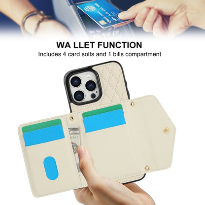 Splicing Rhombic Texture Card Bag Phone Case with Long Lanyard, For iPhone 15, For iPhone 13 / 14, For iPhone 14 Pro, For iPhone 14 Pro Max