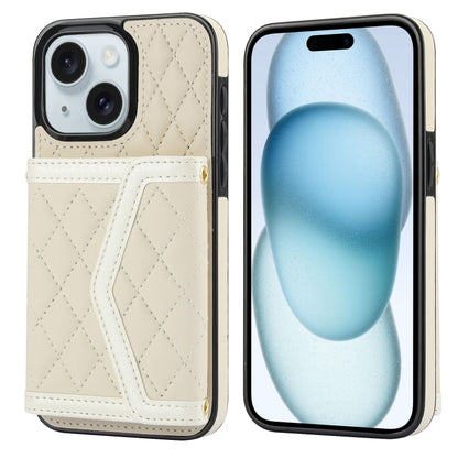 Splicing Rhombic Texture Card Bag Phone Case with Long Lanyard, For iPhone 15, For iPhone 13 / 14, For iPhone 14 Pro, For iPhone 14 Pro Max