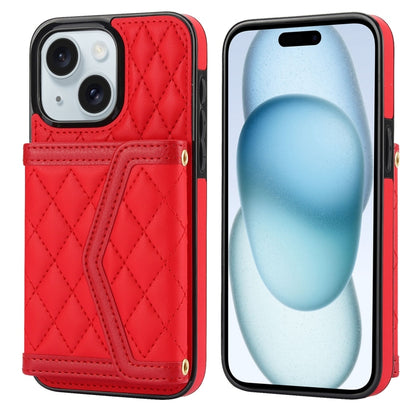 Splicing Rhombic Texture Card Bag Phone Case with Long Lanyard, For iPhone 15, For iPhone 13 / 14, For iPhone 14 Pro, For iPhone 14 Pro Max