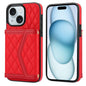 Splicing Rhombic Texture Card Bag Phone Case with Long Lanyard, For iPhone 15, For iPhone 13 / 14, For iPhone 14 Pro, For iPhone 14 Pro Max