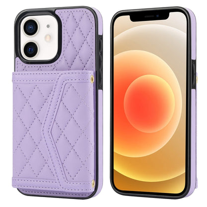 Splicing Rhombic Texture Card Bag Phone Case with Long Lanyard, For iPhone 12 Pro Max, For iPhone 12 mini, For iPhone 11 Pro Max, For iPhone 11