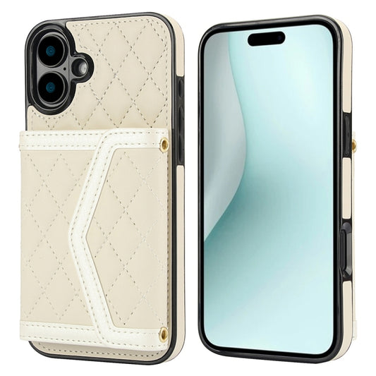 Splicing Rhombic Texture Card Bag Phone Case with Long Lanyard, For iPhone 16, For iPhone 15 Pro Max, For iPhone 15 Pro, For iPhone 14 Plus / 15 Plus