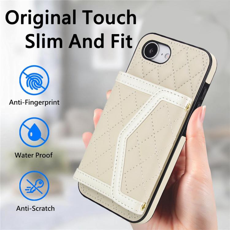 Splicing Rhombic Texture Card Bag Phone Case with Long Lanyard, For iPhone 16e, For iPhone 16 Pro Max, For iPhone 16 Pro, For iPhone 16 Plus