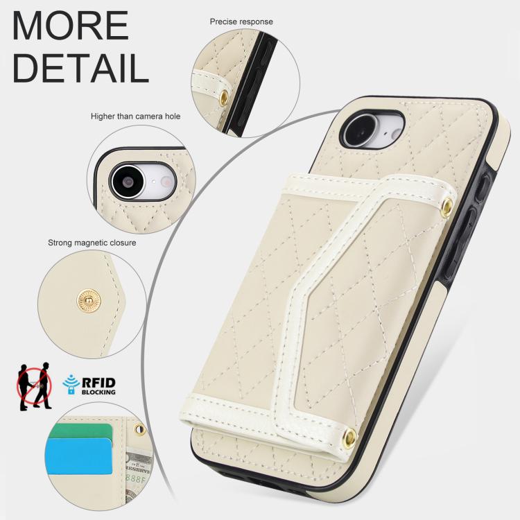 Splicing Rhombic Texture Card Bag Phone Case with Long Lanyard, For iPhone 16e, For iPhone 16 Pro Max, For iPhone 16 Pro, For iPhone 16 Plus