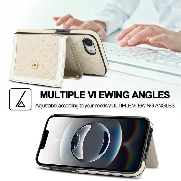 Splicing Rhombic Texture Card Bag Phone Case with Long Lanyard, For iPhone 16e, For iPhone 16 Pro Max, For iPhone 16 Pro, For iPhone 16 Plus