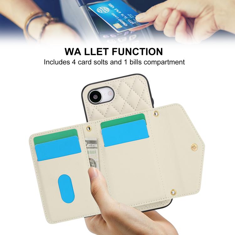 Splicing Rhombic Texture Card Bag Phone Case with Long Lanyard, For iPhone 16e, For iPhone 16 Pro Max, For iPhone 16 Pro, For iPhone 16 Plus