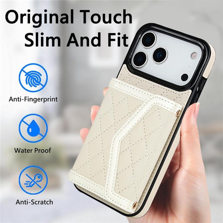 Splicing Rhombic Texture Card Bag Phone Case with Long Lanyard, For iPhone 17 Pro Max, For iPhone 17 Pro, For iPhone 17, For iPhone Air