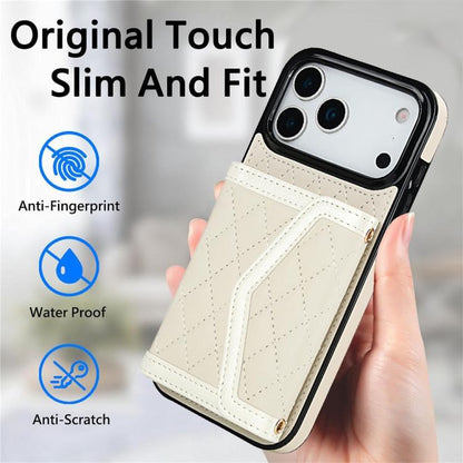 Splicing Rhombic Texture Card Bag Phone Case with Long Lanyard, For iPhone 17 Pro Max, For iPhone 17 Pro, For iPhone 17, For iPhone Air