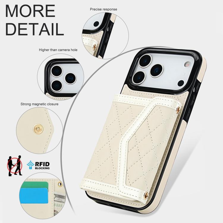 Splicing Rhombic Texture Card Bag Phone Case with Long Lanyard, For iPhone 17 Pro Max, For iPhone 17 Pro, For iPhone 17, For iPhone Air