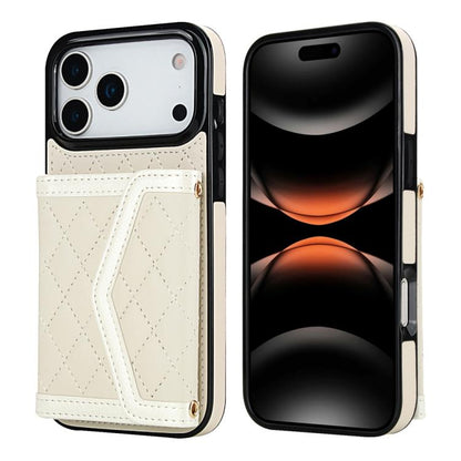 Splicing Rhombic Texture Card Bag Phone Case with Long Lanyard, For iPhone 17e / 16e, For iPhone 17 Pro Max, For iPhone 17 Pro, For iPhone 17