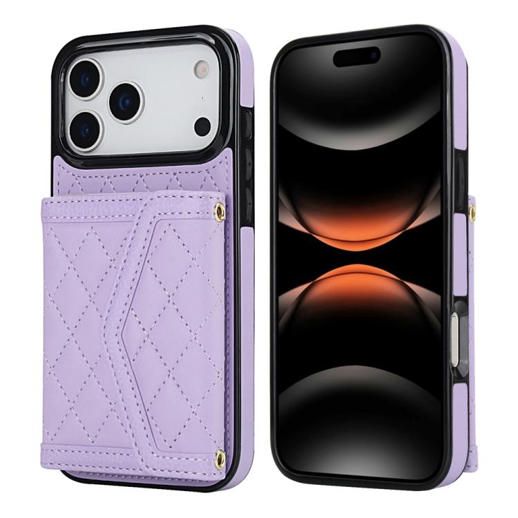 Splicing Rhombic Texture Card Bag Phone Case with Long Lanyard, For iPhone 17e / 16e, For iPhone 17 Pro Max, For iPhone 17 Pro, For iPhone 17