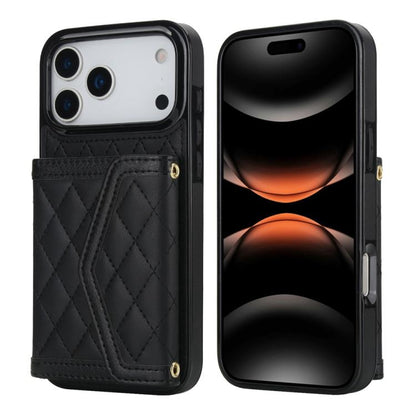 Splicing Rhombic Texture Card Bag Phone Case with Long Lanyard, For iPhone 17e / 16e, For iPhone 17 Pro Max, For iPhone 17 Pro, For iPhone 17
