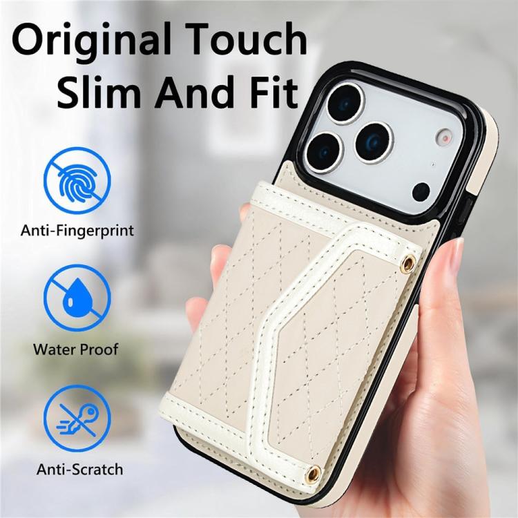 Splicing Rhombic Texture Card Bag Phone Case with Long Lanyard, For iPhone 18 Pro / 17 Pro, For iPhone 18 Pro Max / 17 Pro Max, For iPhone 17e / 16e, For iPhone 17