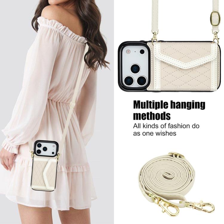 Splicing Rhombic Texture Card Bag Phone Case with Long Lanyard, For iPhone 18 Pro / 17 Pro, For iPhone 18 Pro Max / 17 Pro Max, For iPhone 17e / 16e, For iPhone 17