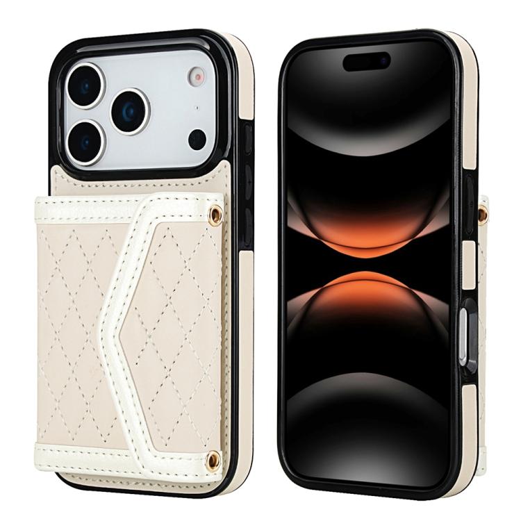 Splicing Rhombic Texture Card Bag Phone Case with Long Lanyard, For iPhone 17e / 16e, For iPhone 17 Pro Max, For iPhone 17 Pro, For iPhone 17