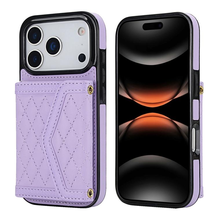 Splicing Rhombic Texture Card Bag Phone Case with Long Lanyard, For iPhone 17e / 16e, For iPhone 17 Pro Max, For iPhone 17 Pro, For iPhone 17
