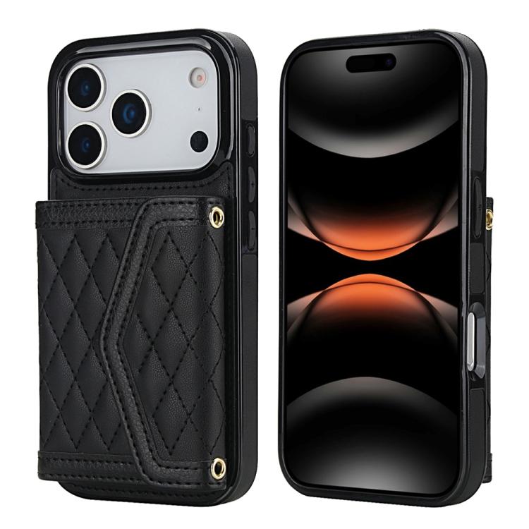 Splicing Rhombic Texture Card Bag Phone Case with Long Lanyard, For iPhone 17e / 16e, For iPhone 17 Pro Max, For iPhone 17 Pro, For iPhone 17