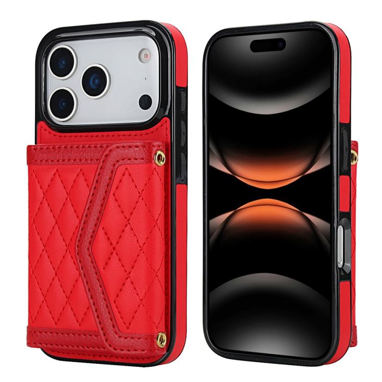 Splicing Rhombic Texture Card Bag Phone Case with Long Lanyard, For iPhone 17 Pro Max, For iPhone 17 Pro, For iPhone 17, For iPhone Air