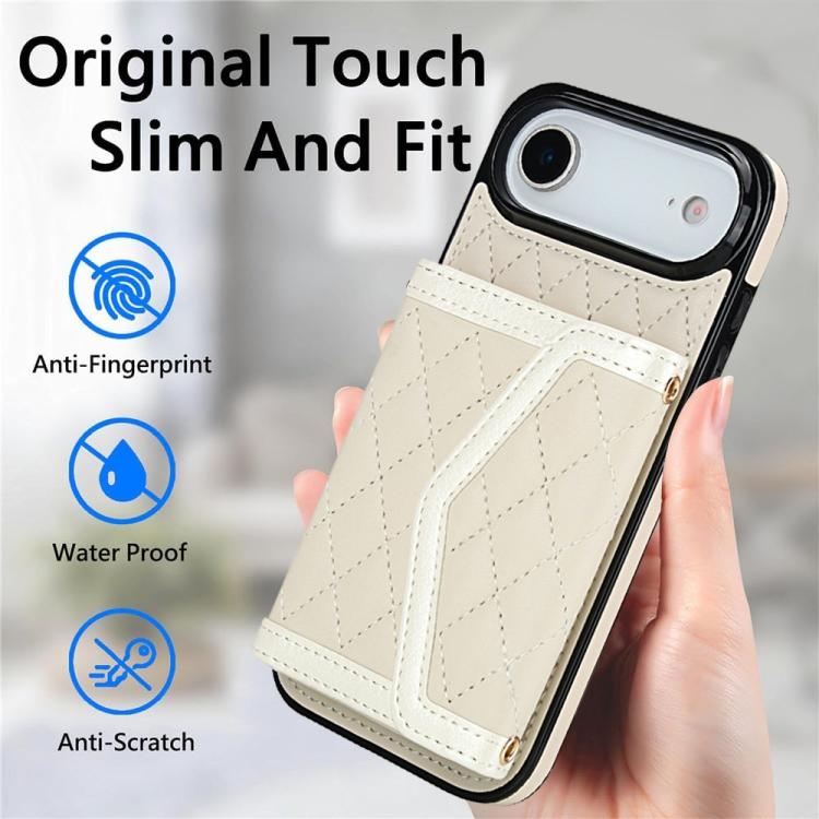 Splicing Rhombic Texture Card Bag Phone Case with Long Lanyard, For iPhone Air, For iPhone 16 Pro Max, For iPhone 16 Pro, For iPhone 16 Plus
