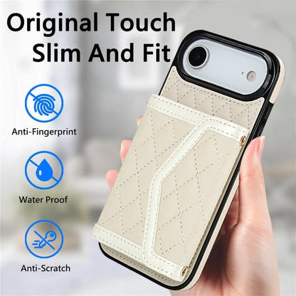 Splicing Rhombic Texture Card Bag Phone Case with Long Lanyard, For iPhone Air, For iPhone 16 Pro Max, For iPhone 16 Pro, For iPhone 16 Plus