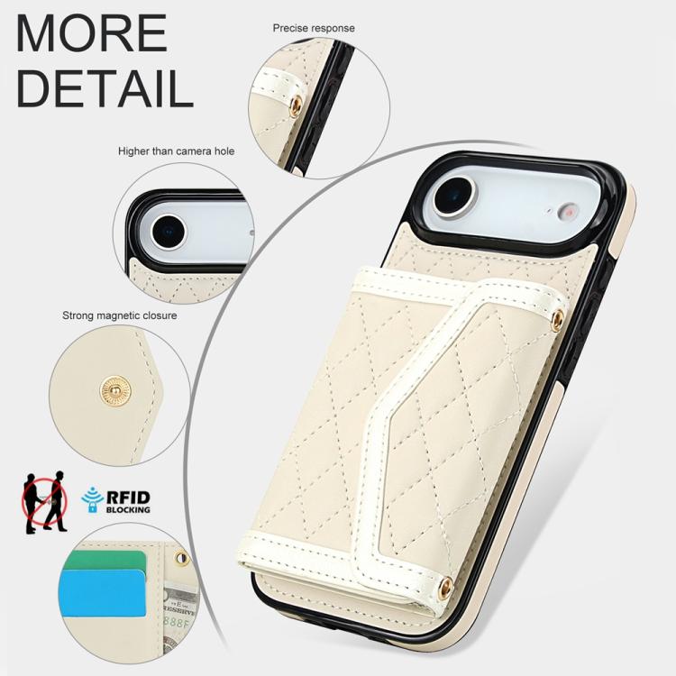 Splicing Rhombic Texture Card Bag Phone Case with Long Lanyard, For iPhone Air, For iPhone 16 Pro Max, For iPhone 16 Pro, For iPhone 16 Plus