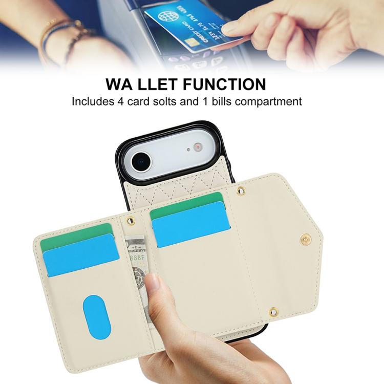 Splicing Rhombic Texture Card Bag Phone Case with Long Lanyard, For iPhone Air, For iPhone 16 Pro Max, For iPhone 16 Pro, For iPhone 16 Plus