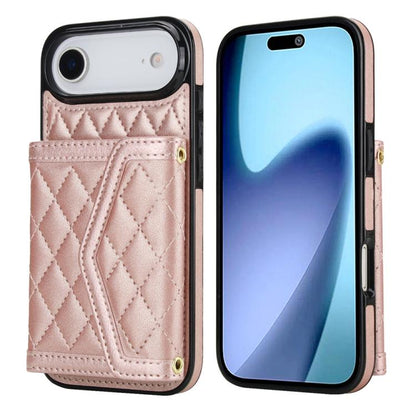 Splicing Rhombic Texture Card Bag Phone Case with Long Lanyard, For iPhone 17 Pro Max, For iPhone 17 Pro, For iPhone 17, For iPhone Air