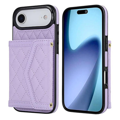 Splicing Rhombic Texture Card Bag Phone Case with Long Lanyard, For iPhone 17 Pro Max, For iPhone 17 Pro, For iPhone 17, For iPhone Air