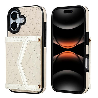 Splicing Rhombic Texture Card Bag Phone Case with Long Lanyard, For iPhone 17e / 16e, For iPhone 17 Pro Max, For iPhone 17 Pro, For iPhone 17
