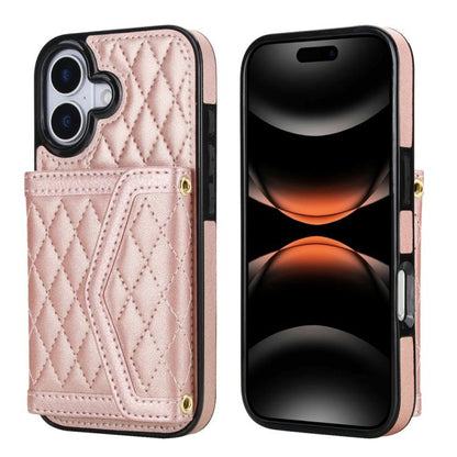 Splicing Rhombic Texture Card Bag Phone Case with Long Lanyard, For iPhone 17e / 16e, For iPhone 17 Pro Max, For iPhone 17 Pro, For iPhone 17